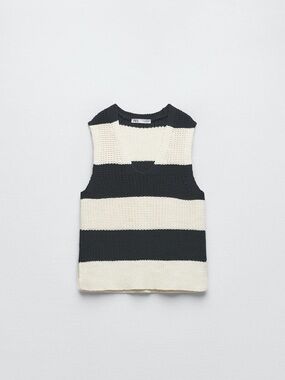 Zara Black & Cream Wide-Stripe Knit Tank